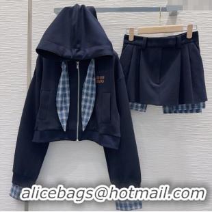 Well Crafted Miu Miu Jacket and Mini Skirt Set with Plaid Trim MIU0903023 Blue 2025