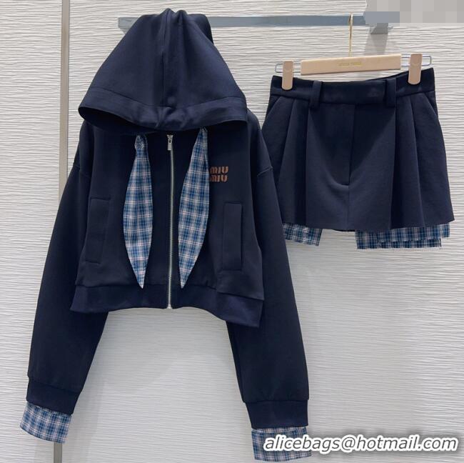 Well Crafted Miu Miu Jacket and Mini Skirt Set with Plaid Trim MIU0903023 Blue 2025