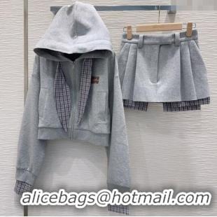 Inexpensive Miu Miu Jacket and Mini Skirt Set with Plaid Trim MIU0903023 Grey 2025