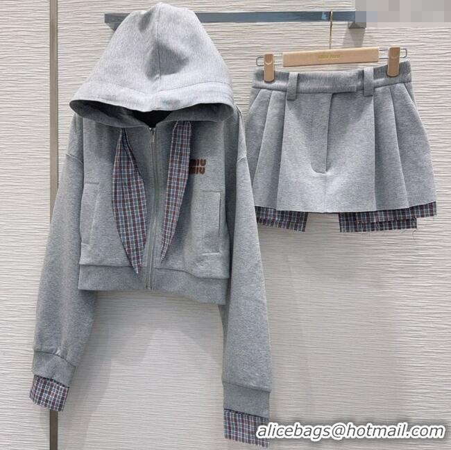 Inexpensive Miu Miu Jacket and Mini Skirt Set with Plaid Trim MIU0903023 Grey 2025