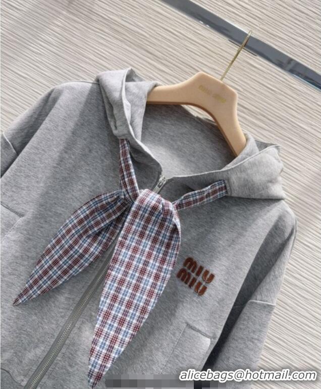 Inexpensive Miu Miu Jacket and Mini Skirt Set with Plaid Trim MIU0903023 Grey 2025