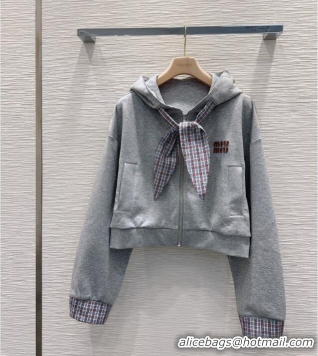 Inexpensive Miu Miu Jacket and Mini Skirt Set with Plaid Trim MIU0903023 Grey 2025