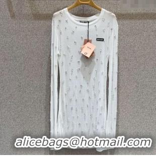 Luxury Cheap Miu Miu Cotton Dress with Strass MIU0903028 White 2025