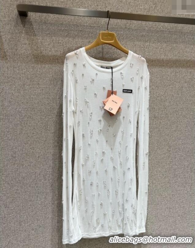 Luxury Cheap Miu Miu Cotton Dress with Strass MIU0903028 White 2025