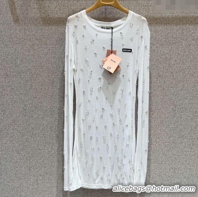 Luxury Cheap Miu Miu Cotton Dress with Strass MIU0903028 White 2025