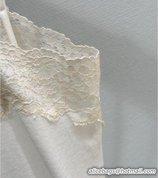 Reasonable Price Miu Miu Cotton and Lace Vest MIU090335 White 2025