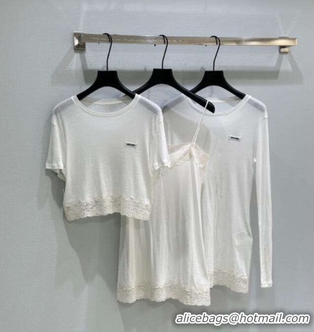 Reasonable Price Miu Miu Cotton and Lace Vest MIU090335 White 2025