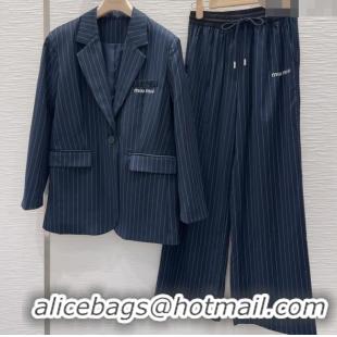 Best Quality Miu Miu Striped Jacket and Pants Set M091801 Dark Blue 2025