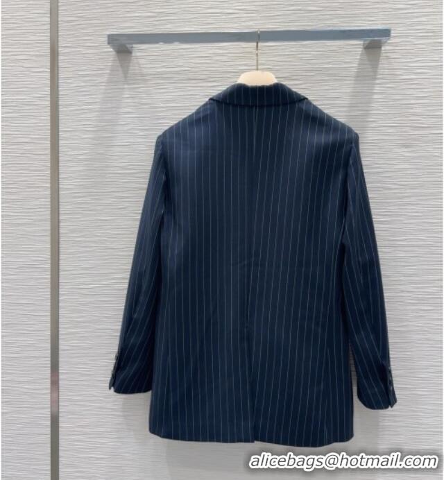 Best Quality Miu Miu Striped Jacket and Pants Set M091801 Dark Blue 2025
