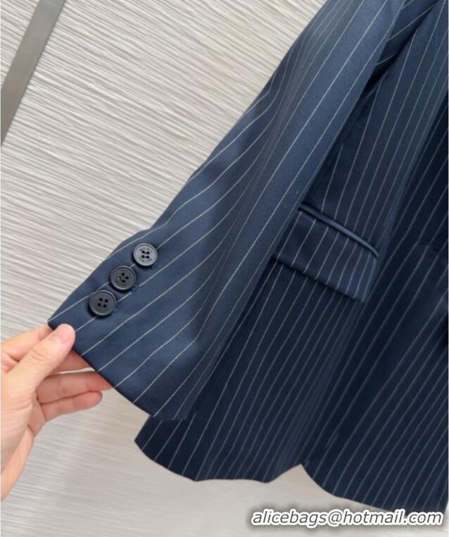 Best Quality Miu Miu Striped Jacket and Pants Set M091801 Dark Blue 2025