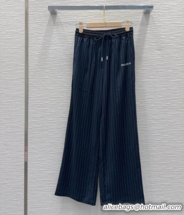 Best Quality Miu Miu Striped Jacket and Pants Set M091801 Dark Blue 2025