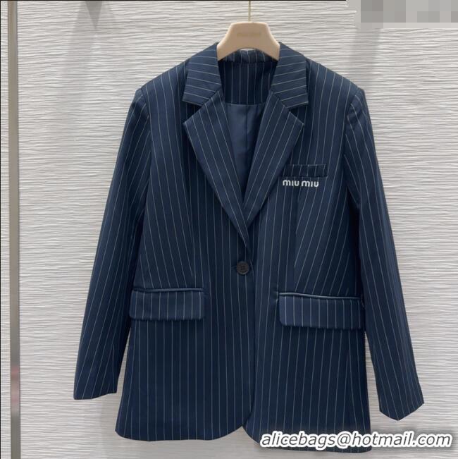 Best Quality Miu Miu Striped Jacket and Pants Set M091801 Dark Blue 2025