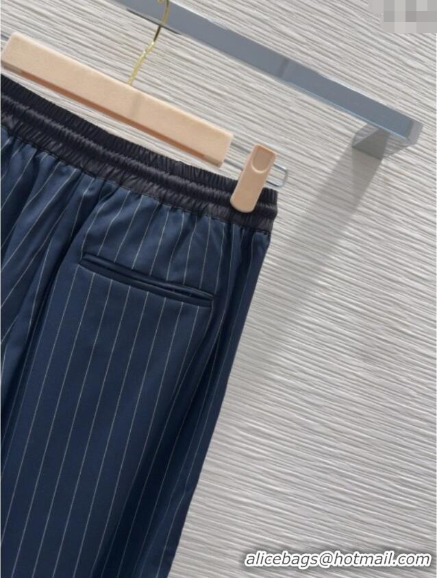 Best Quality Miu Miu Striped Jacket and Pants Set M091801 Dark Blue 2025