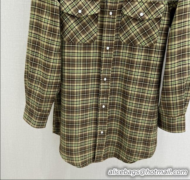 Luxury Cheap Miu Miu Wool Plaid Shirt and Shorts Set M091806 Green/Brown 2025