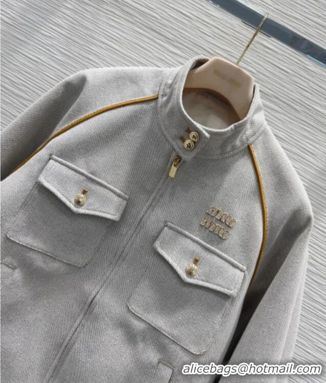 Unique Discount Miu Miu Cotton Blend Jacket with Pockets M091804 Grey 2025