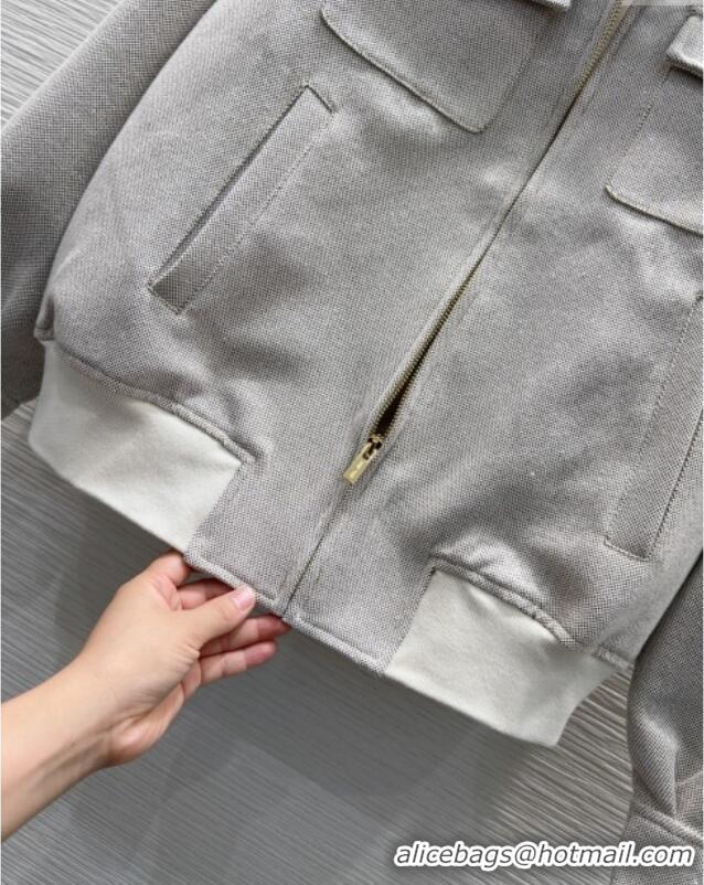 Unique Discount Miu Miu Cotton Blend Jacket with Pockets M091804 Grey 2025