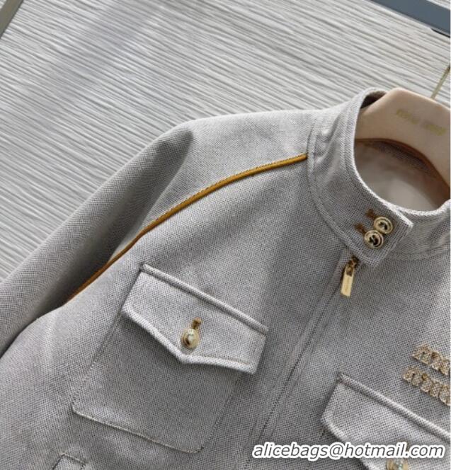 Unique Discount Miu Miu Cotton Blend Jacket with Pockets M091804 Grey 2025