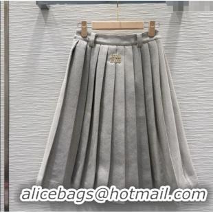 Super Quality Miu Miu Cotton Blend Pleated Skirt M091805 Grey 2025