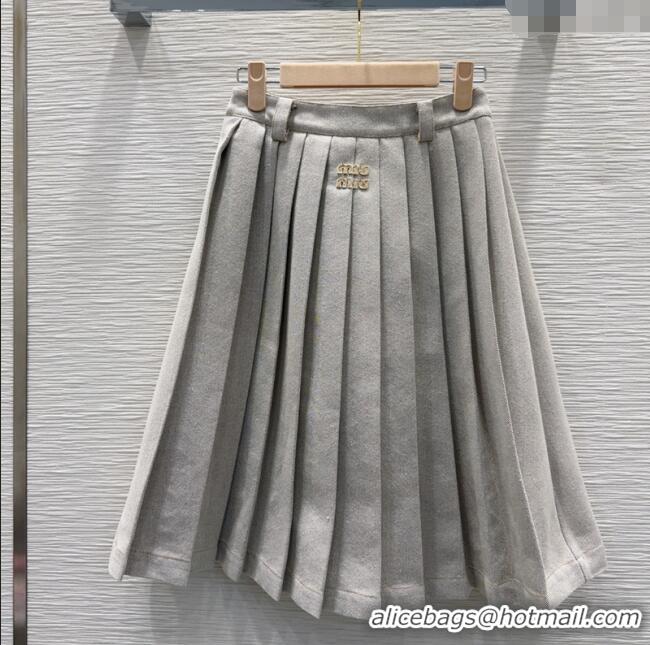 Super Quality Miu Miu Cotton Blend Pleated Skirt M091805 Grey 2025