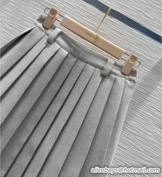 Super Quality Miu Miu Cotton Blend Pleated Skirt M091805 Grey 2025