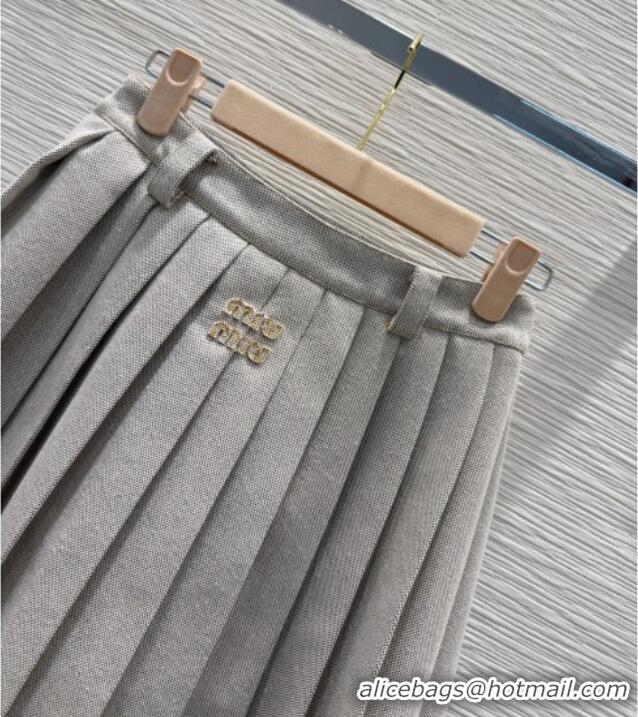 Super Quality Miu Miu Cotton Blend Pleated Skirt M091805 Grey 2025