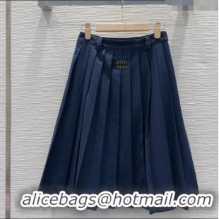 Good Quality Miu Miu Cotton Blend Pleated Skirt M091805 Blue 2025