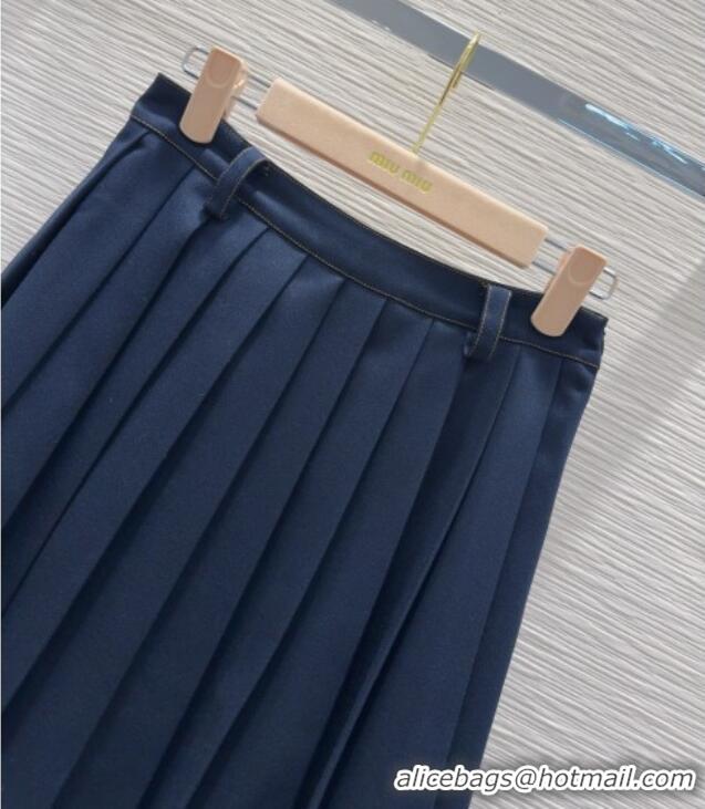 Good Quality Miu Miu Cotton Blend Pleated Skirt M091805 Blue 2025
