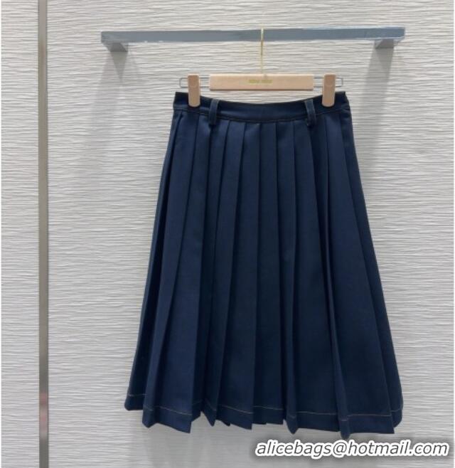 Good Quality Miu Miu Cotton Blend Pleated Skirt M091805 Blue 2025