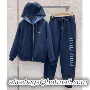Most Popular Miu Miu Cotton Jacket and Pants Set M091807 Blue 2025