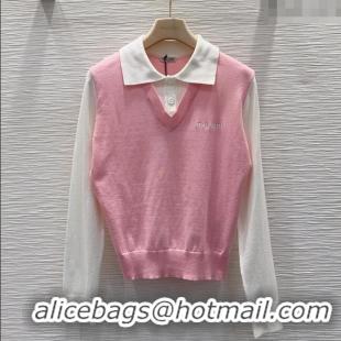 Original Cheap Miu Miu Wool Polo Shirt M091808 Pink/White 2025