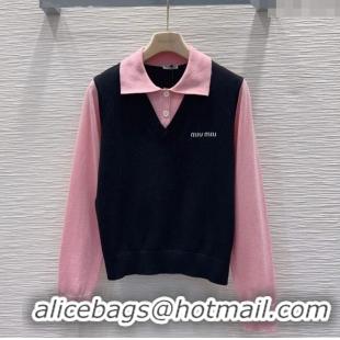 Best Grade Miu Miu Wool Polo Shirt M091808 Pink/Black 2025