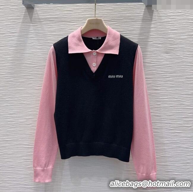 Best Grade Miu Miu Wool Polo Shirt M091808 Pink/Black 2025