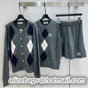 Discount Miu Miu Wool Cashmere Cardigan/Vest/Shorts Set M091811 Grey 2025