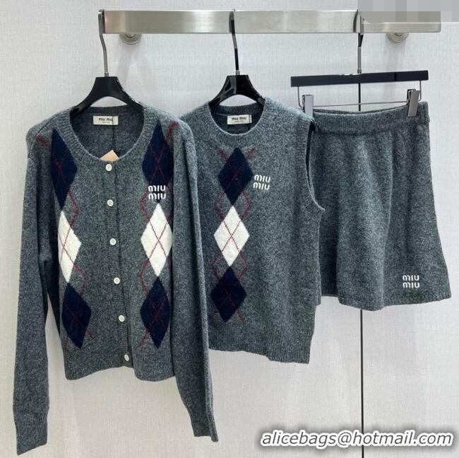 Discount Miu Miu Wool Cashmere Cardigan/Vest/Shorts Set M091811 Grey 2025