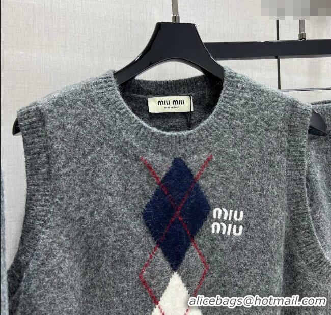 Discount Miu Miu Wool Cashmere Cardigan/Vest/Shorts Set M091811 Grey 2025