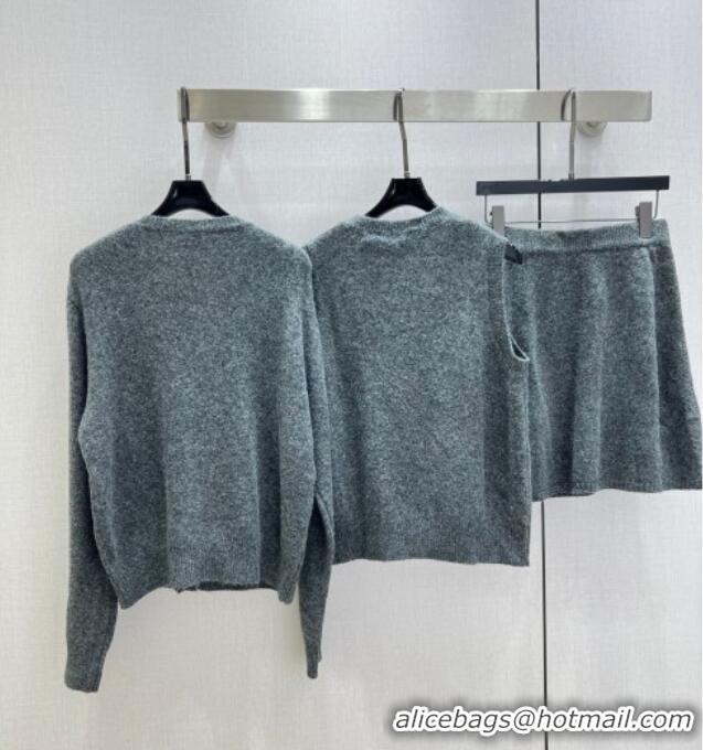 Discount Miu Miu Wool Cashmere Cardigan/Vest/Shorts Set M091811 Grey 2025