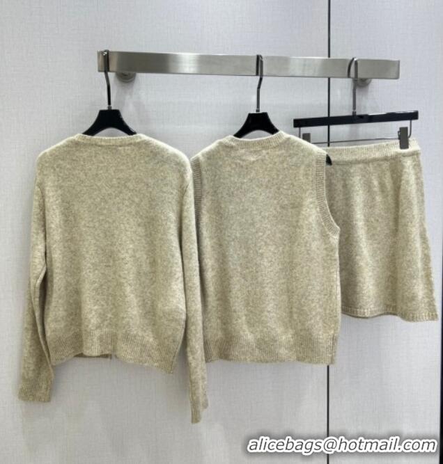 Luxury Cheap Miu Miu Wool Cashmere Cardigan/Vest/Shorts Set M091811 Beige 2025