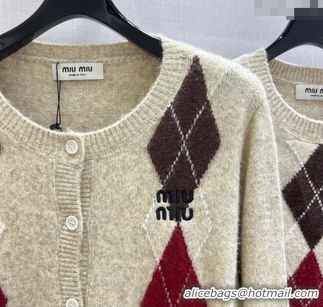 Luxury Cheap Miu Miu Wool Cashmere Cardigan/Vest/Shorts Set M091811 Beige 2025
