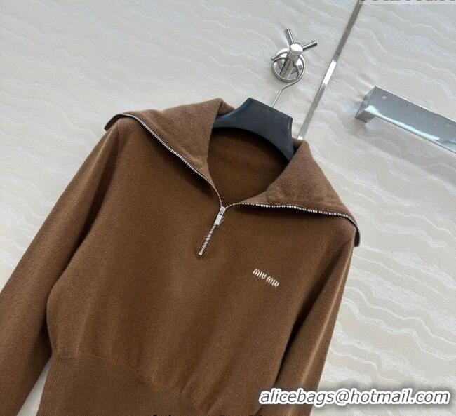 Best Quality Miu Miu Cashmere Knit Zip Top M091812 Brown 2025