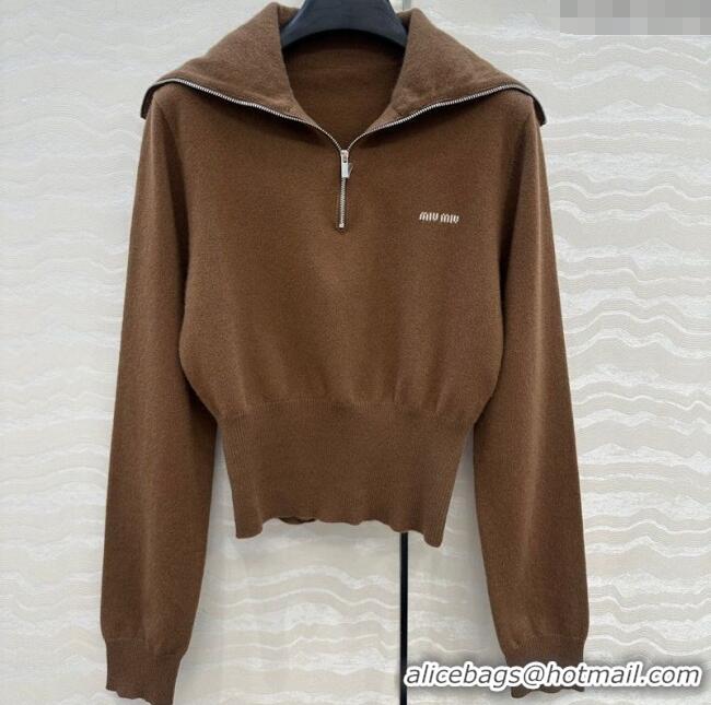Best Quality Miu Miu Cashmere Knit Zip Top M091812 Brown 2025
