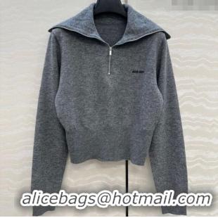 Grade Promotional Miu Miu Cashmere Knit Zip Top M091812 Grey 2025