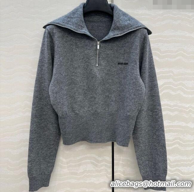 Grade Promotional Miu Miu Cashmere Knit Zip Top M091812 Grey 2025