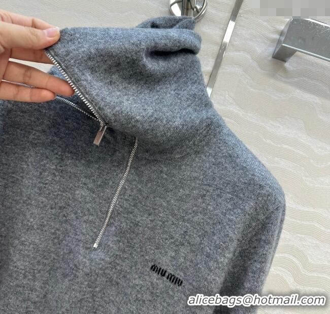 Grade Promotional Miu Miu Cashmere Knit Zip Top M091812 Grey 2025