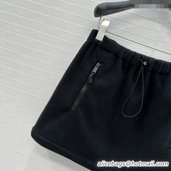 ​Luxury Cheap Miu Miu Fleece Miniskirt M101408 Black 2025