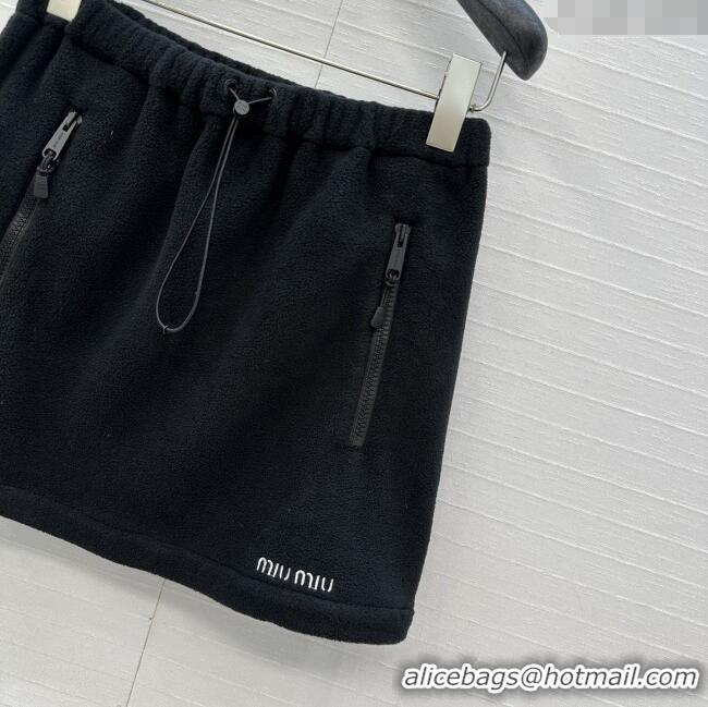 ​Luxury Cheap Miu Miu Fleece Miniskirt M101408 Black 2025