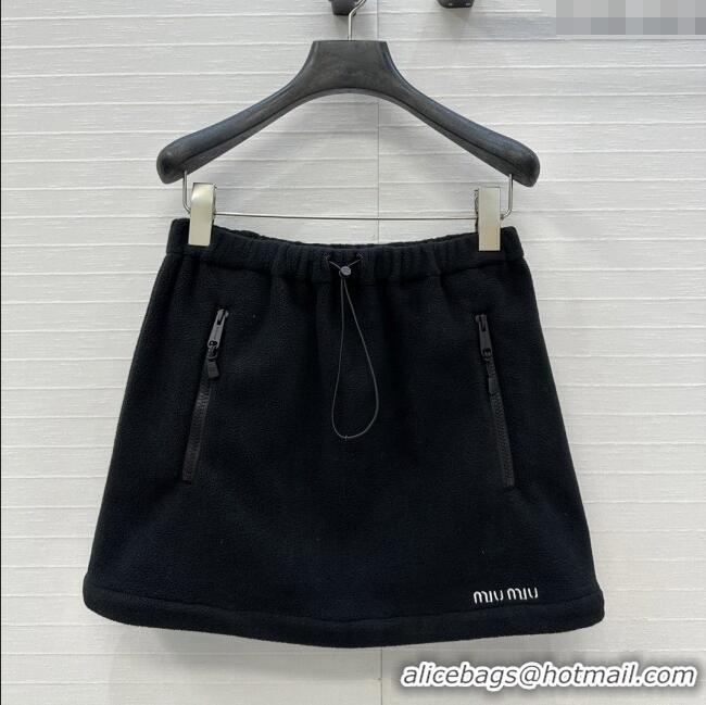 ​Luxury Cheap Miu Miu Fleece Miniskirt M101408 Black 2025