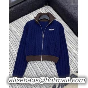 Best Price Miu Miu Wool Zip Sweater MM101416 Blue 2025