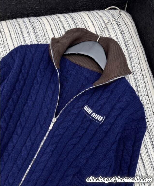Best Price Miu Miu Wool Zip Sweater MM101416 Blue 2025
