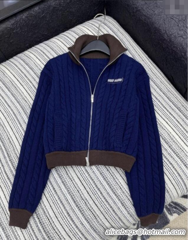 Best Price Miu Miu Wool Zip Sweater MM101416 Blue 2025