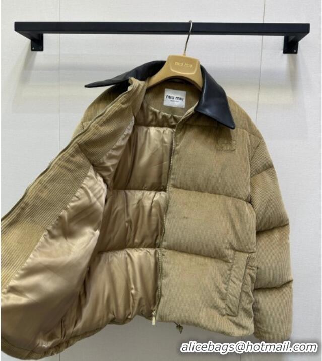 Free Shipping Discount Miu Miu Corduroy Down Jacket MIU0903025 Beige 2025